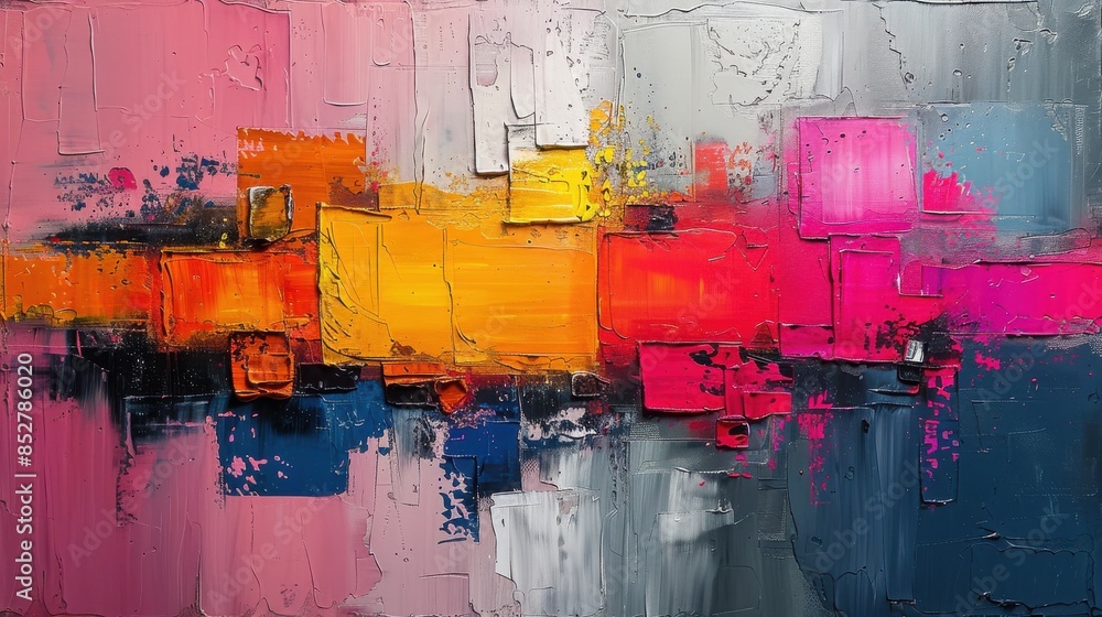 Aufkleber A painting with a lot of different colors and shapes. The painting is abstract and has a lot of texture. The colors are bright and bold, and the shapes are irregular and overlapping