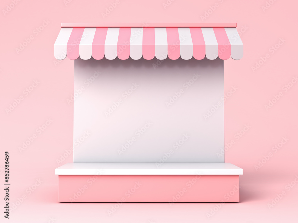 Poster blank sweet pink white exhibition kiosk booth design store or blank display shop stand with pink and