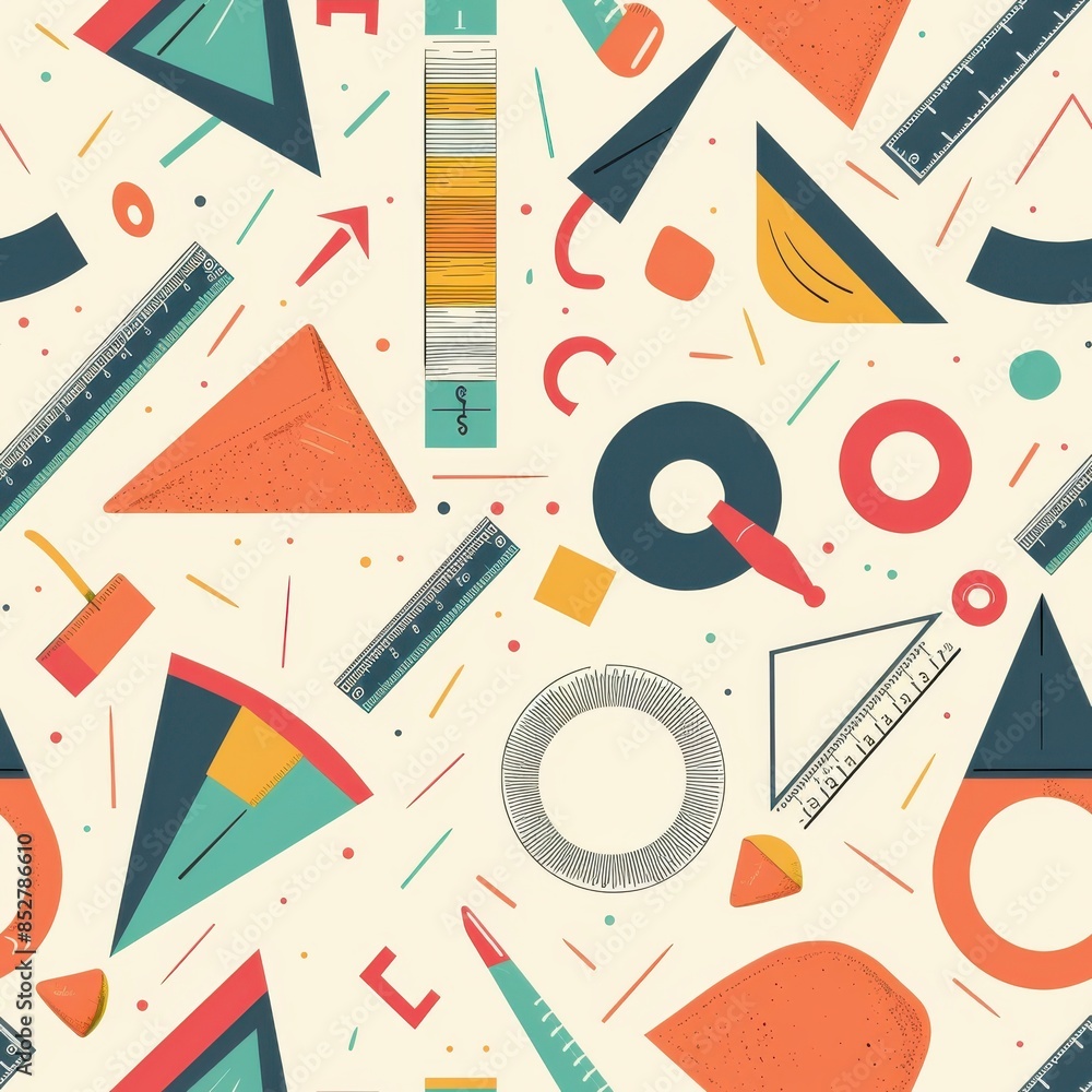 Poster a colorful pattern of geometric shapes and rulers. the idea behind this image is to showcase the var
