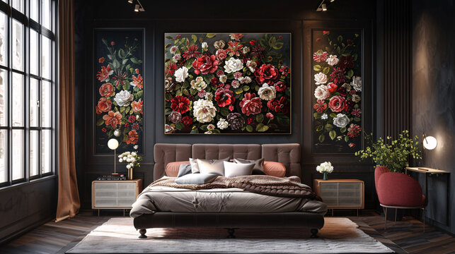 Decorative canvas with elegant floral motifs for contemporary interior decor