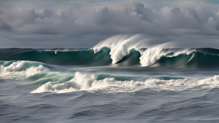 Obraz premium big and powerful waves in the middle of the ocean