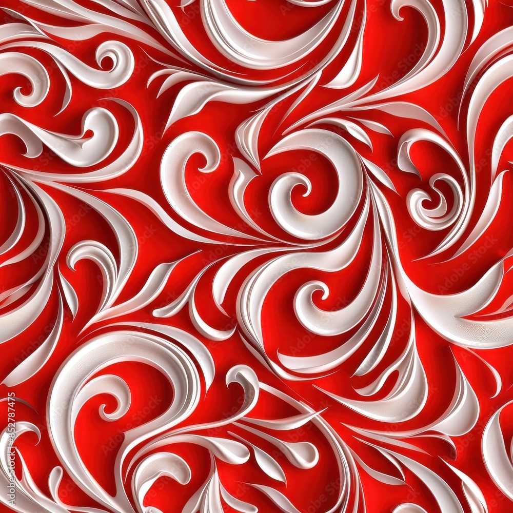 Fototapete an intricate pattern of white paper cutouts in the shape of flowers and leaves is arranged on a soli