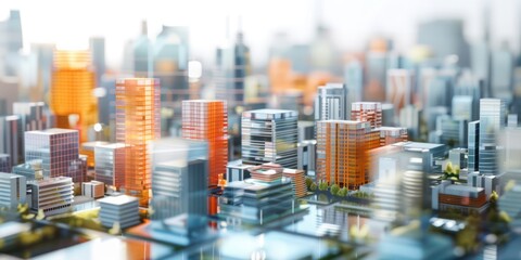 Civil engineer analyzing with rotating tower skyscraper hologram virtual graphic via VR future global innovation network technology community intelligent cityscape urban planning center. Contraption.