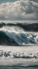 big and powerful waves in the middle of the ocean