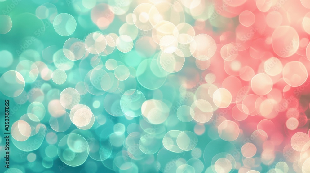 Poster this image features a background with a blurred bokeh effect, featuring circles of teal, white, and 