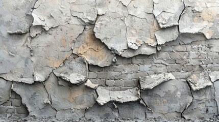 Fototapeta premium wide angle shot frontal view of a broken industrial grey brick wall photorealistic