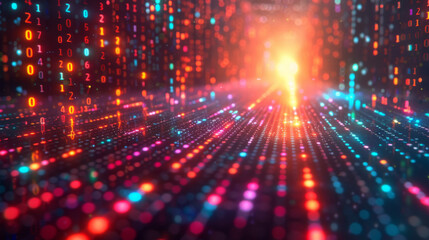 Fototapeta premium Wallpaper of binary code concept pattern and big data structure.Net and source code.Abstract background of technology, science and cloud computer.3d illustration