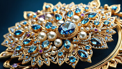 Obraz premium glamour product photo of an exquisite brooch on soft velvet, Generative AI