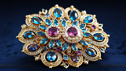Obraz premium glamour product photo of an exquisite brooch on soft velvet, Generative AI