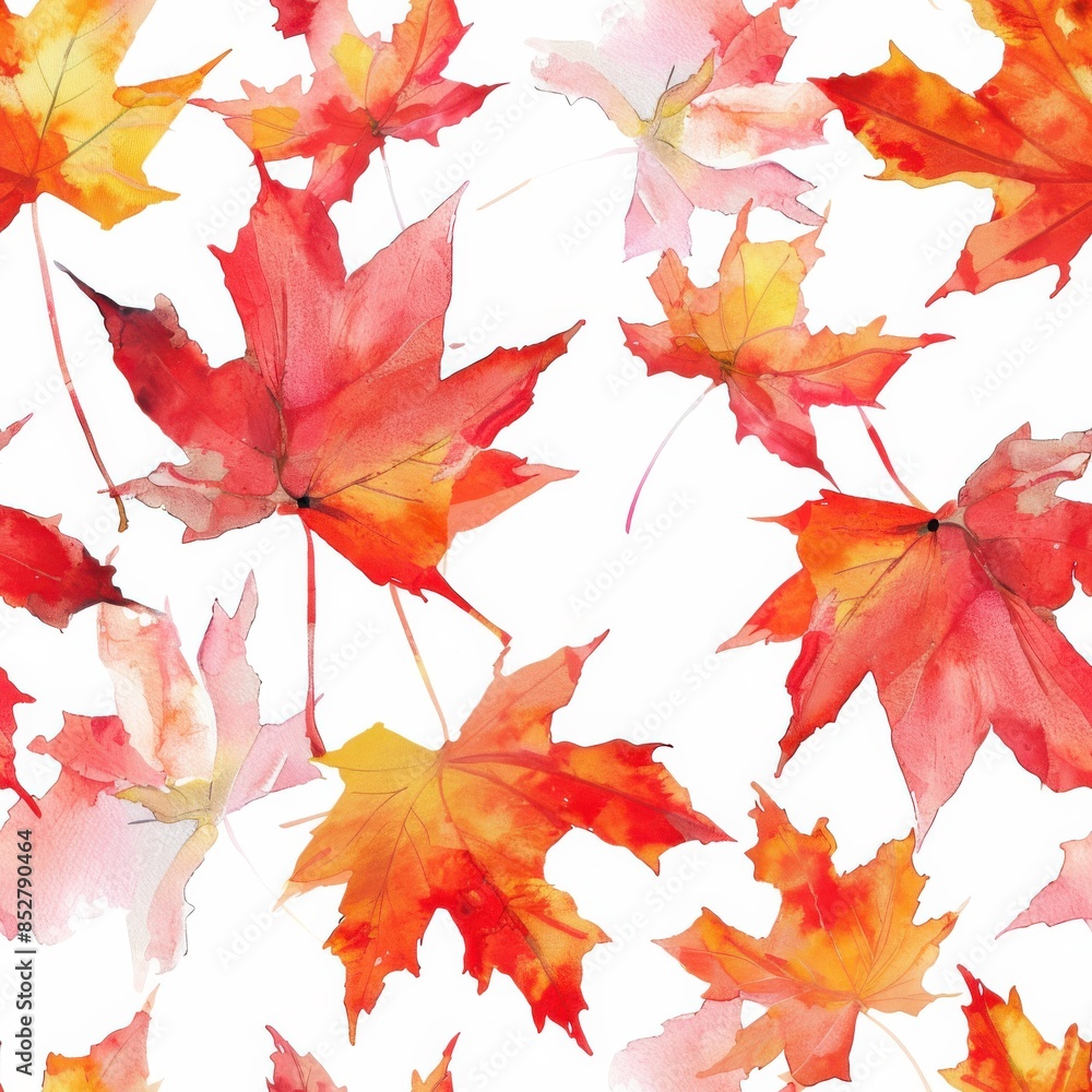 Poster this image is a watercolor painting of red and orange autumn leaves on a white background. the leave