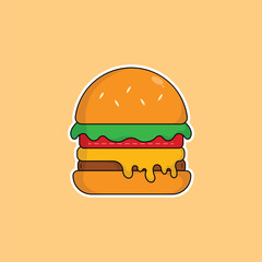 icon sticker burger delicious fast food and drink vector illustration concept.premium vector illustration