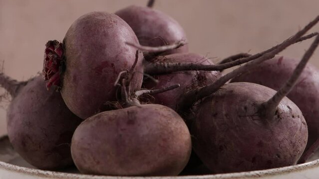 close up of fresh beet roots food rotation