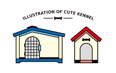 三角屋根のかわいい犬小屋の線画の素材セット