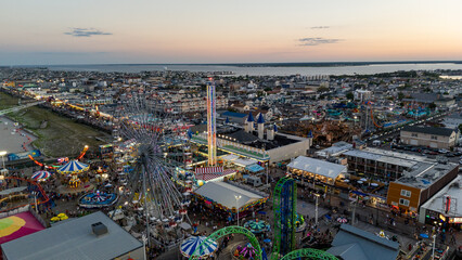 Fototapeta premium Aerial drone of Seaside Heights Boardwalk sunset