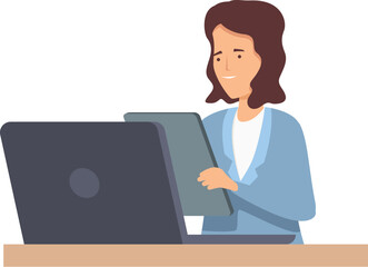 Businesswoman working using laptop and digital tablet at office desk