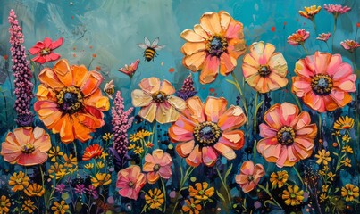 Fototapeta premium Summer garden with bees
