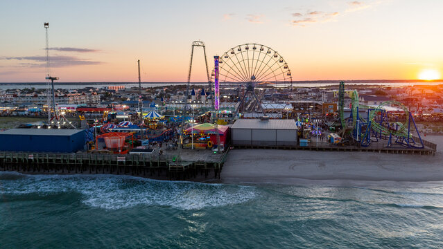 Aerial Drone of Seaside Heights Boardwalk
