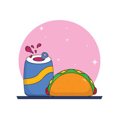 icon combo soft drink,taco delicious fast food and drink vector illustration concept.premium vector illustration