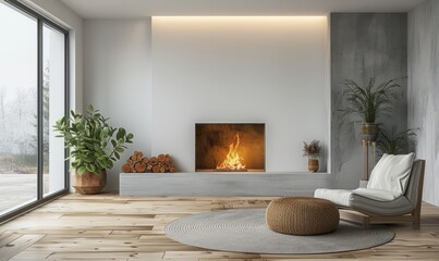 Modern living room with a blank mantelpiece