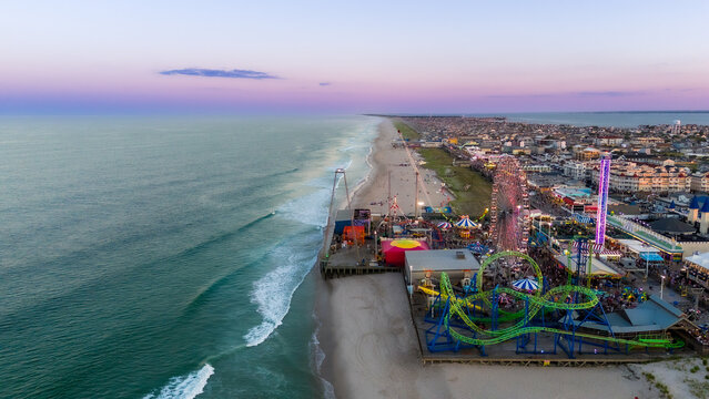 Aerial Drone of Seaside Heights Boardwalk