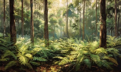 Forest glade with ferns