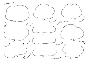 手書きの吹き出しと矢印のセット ベクター　黒