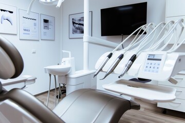 Modern Dental Clinic with Educational Posters about Dental Sealants and Advanced Equipment