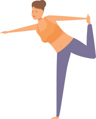 Fitness instructor practicing yoga, keeping balance, stretching body and arm, healthy lifestyle, sports activity