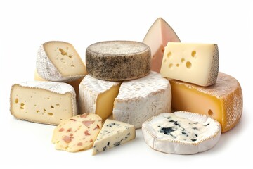 Assorted Cheese Selection on White Background. Variety of Gourmet Cheeses for Tasting