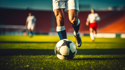 Soccer player in action legs view