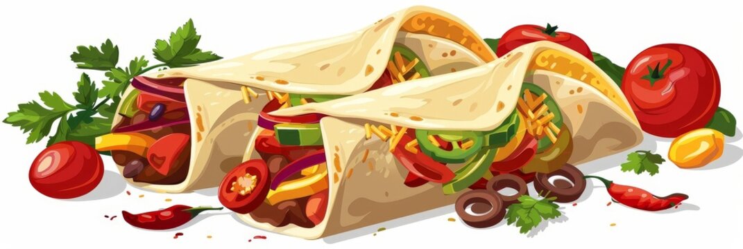 colorful tacos with vegetables and tomatoes clip art preview