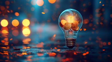 Finance in light bulb on street city