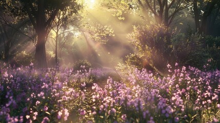Obraz premium The Stunning Beauty of Lunaria Plant in Nature s Splendor The Sun Casting Its Radiance over the Woodlands and Meadows