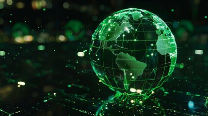 Obraz premium Abstract world map with glowing fiber optic spots