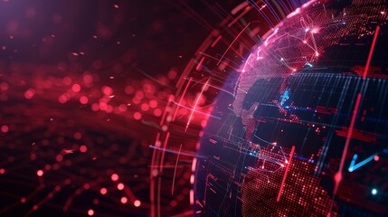 Obraz premium Abstract world map with glowing fiber optic spots