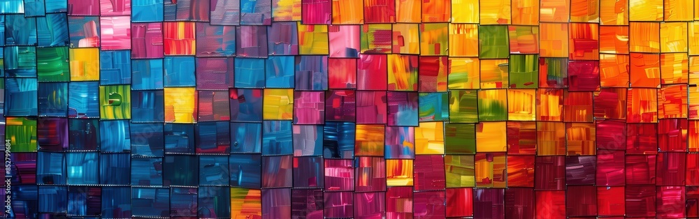 Aufkleber a colorful painting with a rainbow background and squares of different colors. the painting is abstr