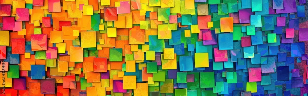Aufkleber a colorful painting of squares with a rainbow background. the squares are of different colors and si