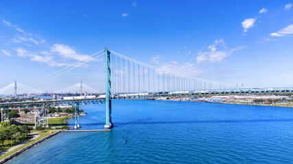Ambassador Bridge over the Detroit River. The structure joins Canada and the USA