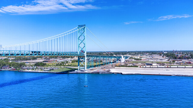 Ambassador Bridge over the Detroit River. The structure joins Canada and the USA