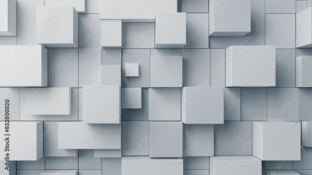Poster a white background with many white cubes. the cubes are arranged in a way that creates a sense of de
