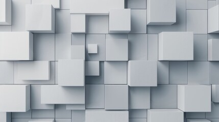 A white background with many white cubes. The cubes are arranged in a way that creates a sense of depth and texture. The image has a minimalist and modern feel to it