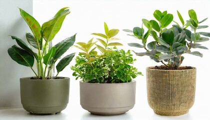 Fototapeta premium Set 3 of Green plants in potted for interior decoration isolated on white background