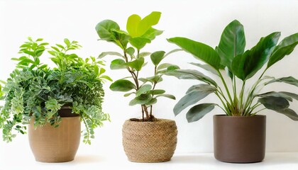 Fototapeta premium Set 3 of Green plants in potted for interior decoration isolated on white background