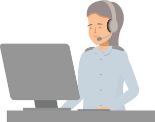 Female operator wearing headset working at her desk on computer