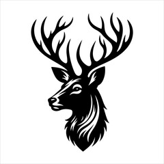 Deer head silhouettes Vector, Deer head vector isolated, Hunting logo, Reindeer head isolated illustration, Wild animal