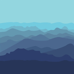 Fototapeta premium Vector landscape mountain ranges disappear into the fog.