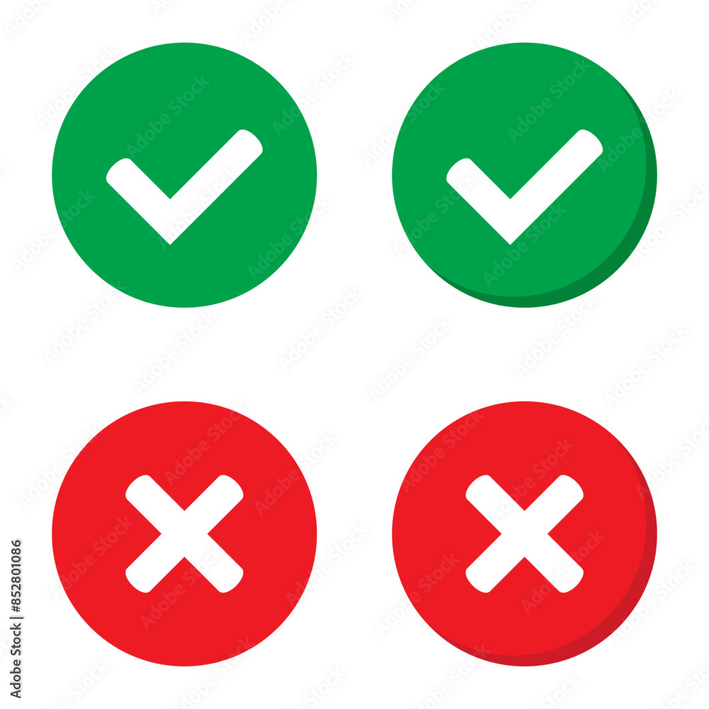 Aufkleber right or wrong icons. green tick and red cross checkmarks. yes or no symbol, approved or rejected ic