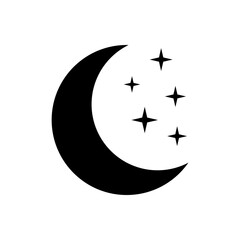 Crescent moon with stars icon on white background. Night icon. Crescent moon icon. Minimalist style.