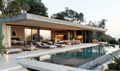 Fototapeta premium Sleek beach villa with a modern aesthetic.