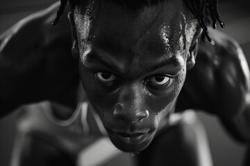 Long Jumper in Intense Focus Before Leap in Black and White Sports Photography